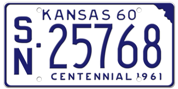 1960 KANSAS STATE LICENSE PLATE--