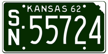 1962 KANSAS STATE LICENSE PLATE--EMBOSSED WITH YOUR CUSTOM NUMBER