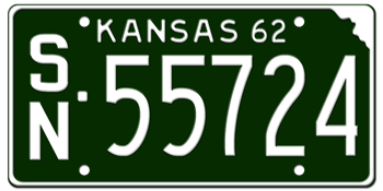 1962 KANSAS STATE LICENSE PLATE--