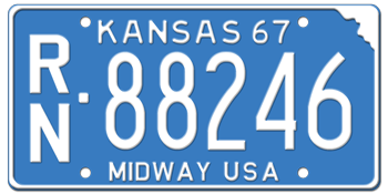 1967 KANSAS STATE LICENSE PLATE--EMBOSSED WITH YOUR CUSTOM NUMBER