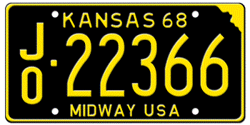1968 KANSAS STATE LICENSE PLATE--EMBOSSED WITH YOUR CUSTOM NUMBER