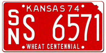 1974 KANSAS STATE LICENSE PLATE--