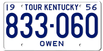 1956 KENTUCKY STATE LICENSE PLATE--EMBOSSED WITH YOUR CUSTOM NUMBER