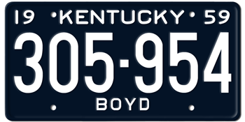 1959 KENTUCKY STATE LICENSE PLATE--