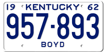 1962 KENTUCKY STATE LICENSE PLATE--
