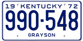 1972 KENTUCKY STATE LICENSE PLATE--EMBOSSED WITH YOUR CUSTOM NUMBER