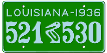 1936 LOUISIANA STATE LICENSE PLATE--EMBOSSED WITH YOUR CUSTOM NUMBER