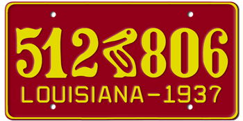 1937 LOUISIANA STATE LICENSE PLATE--EMBOSSED WITH YOUR CUSTOM NUMBER