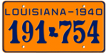 1940 LOUISIANA STATE LICENSE PLATE--