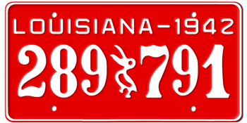 1942 LOUISIANA STATE LICENSE PLATE--EMBOSSED WITH YOUR CUSTOM NUMBER