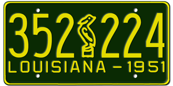 1951 LOUISIANA STATE LICENSE PLATE--EMBOSSED WITH YOUR CUSTOM NUMBER