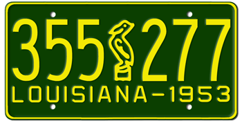 1953 LOUISIANA STATE LICENSE PLATE--