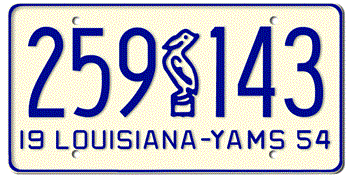1954 LOUISIANA STATE LICENSE PLATE--EMBOSSED WITH YOUR CUSTOM NUMBER