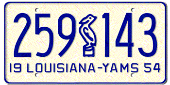 1954 LOUISIANA STATE LICENSE PLATE--