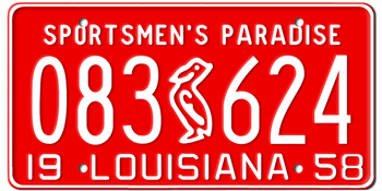 1958 LOUISIANA STATE LICENSE PLATE--EMBOSSED WITH YOUR CUSTOM NUMBER