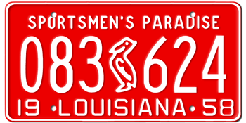 1958 LOUISIANA STATE LICENSE PLATE--