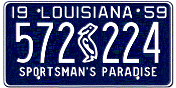 1959 LOUISIANA STATE LICENSE PLATE--EMBOSSED WITH YOUR CUSTOM NUMBER