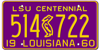 1960 LOUISIANA STATE LICENSE PLATE--EMBOSSED WITH YOUR CUSTOM NUMBER