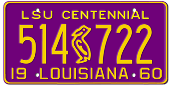 1960 LOUISIANA STATE LICENSE PLATE--