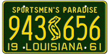 1961 LOUISIANA STATE LICENSE PLATE--