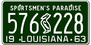 1963 LOUISIANA STATE LICENSE PLATE--