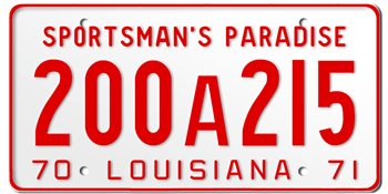1970 LOUISIANA STATE LICENSE PLATE--EMBOSSED WITH YOUR CUSTOM NUMBER - This plate also used in 1971