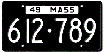 1949 MASSACHUSETTS STATE LICENSE PLATE - EMBOSSED WITH YOUR CUSTOM NUMBER - This plate was also used in 1950