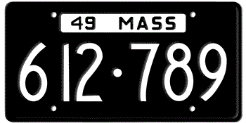 1949 MASSACHUSETTS STATE LICENSE PLATE