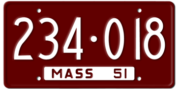 1951 MASSACHUSETTS STATE LICENSE PLATE - EMBOSSED WITH YOUR CUSTOM NUMBER - This plate was also used in 1952