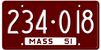 1951 MASSACHUSETTS STATE LICENSE PLATE