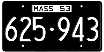 1953 MASSACHUSETTS STATE LICENSE PLATE - EMBOSSED WITH YOUR CUSTOM NUMBER