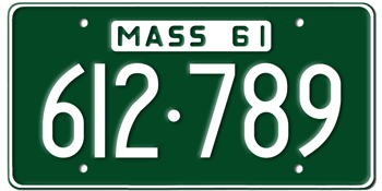 1961 MASSACHUSETTS STATE LICENSE PLATE - EMBOSSED WITH YOUR CUSTOM NUMBER - This plate was also used in 1962