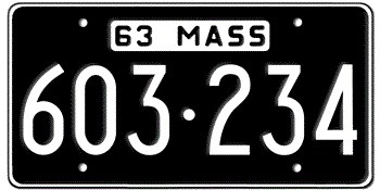 1963 MASSACHUSETTS STATE LICENSE PLATE -- EMBOSSED WITH YOUR CUSTOM NUMBER