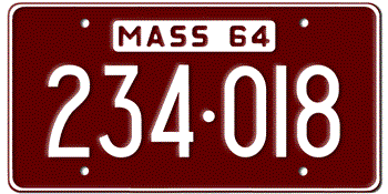 1964 MASSACHUSETTS STATE LICENSE PLATE