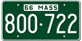 1966 MASSACHUSETTS STATE LICENSE PLATE - EMBOSSED WITH YOUR CUSTOM NUMBER