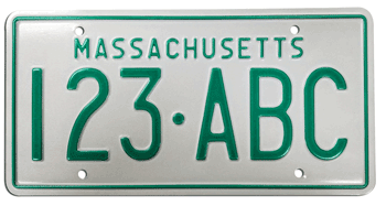 MASS GREEN LICENSE PLATE- (1977) - - This plate was also used in 78, 79, 80, 81, 82, 83, 84, 85, 86, and 1987