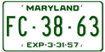 1957 MARYLAND STATE LICENSE PLATE--