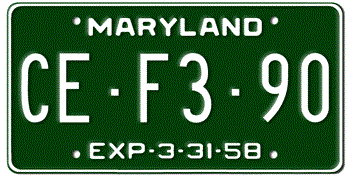 1958 MARYLAND STATE LICENSE PLATE--EMBOSSED WITH YOUR CUSTOM NUMBER