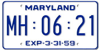 1959 MARYLAND STATE LICENSE PLATE--EMBOSSED WITH YOUR CUSTOM NUMBER