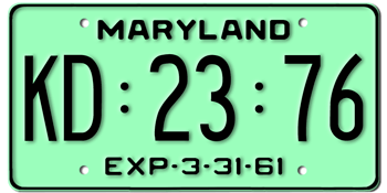 1961 MARYLAND STATE LICENSE PLATE--