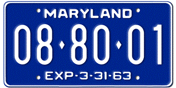 1963 MARYLAND STATE LICENSE PLATE--