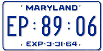 1964 MARYLAND STATE LICENSE PLATE--EMBOSSED WITH YOUR CUSTOM NUMBER