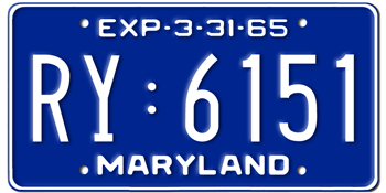 1965 MARYLAND STATE LICENSE PLATE--