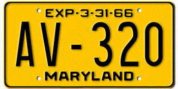 1966 MARYLAND STATE LICENSE PLATE--EMBOSSED WITH YOUR CUSTOM NUMBER