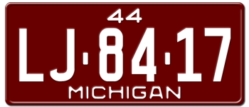 1944 MICHIGAN STATE LICENSE PLATE--EMBOSSED WITH YOUR CUSTOM NUMBER