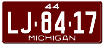 1944 MICHIGAN STATE LICENSE PLATE--