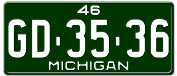 1946 MICHIGAN STATE LICENSE PLATE--EMBOSSED WITH YOUR CUSTOM NUMBER