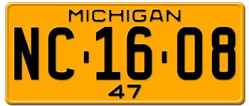 1947 MICHIGAN STATE LICENSE PLATE--EMBOSSED WITH YOUR CUSTOM NUMBER
