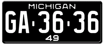 1949 MICHIGAN STATE LICENSE PLATE--EMBOSSED WITH YOUR CUSTOM NUMBER