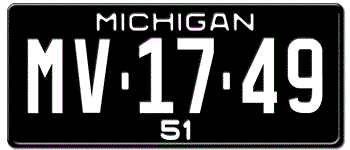 1951 MICHIGAN STATE LICENSE PLATE--EMBOSSED WITH YOUR CUSTOM NUMBER
